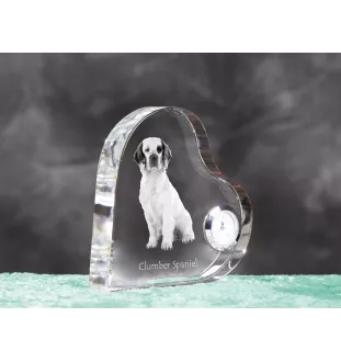 Clumber Spaniel - crystal clock with a dog picture, heart-shaped shelf clock, personalized standing clock by Art-Dog brand