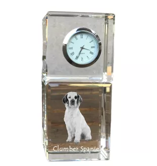 Clumber Spaniel - crystal clock with a photo, a photo of a dog in crystal, personalized desk clock by Art-Dog brand