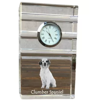 Clumber Spaniel - une horloge en verre avec une photo, une photo de chien dans un cristal, une horloge de bureau personnalisée de la marque Art-Dog
