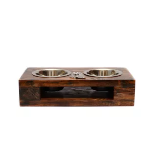 Clumber Spaniel - wooden stand with bowls for a dog, steel dog bowls, a gift for adopting a dog from the Art-Dog brand