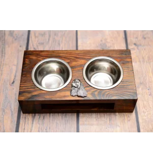 Clumber Spaniel - support en bois avec des bols pour chien, bols pour chien en acier, cadeau pour l'adoption d'un chien de la marque Art-Dog