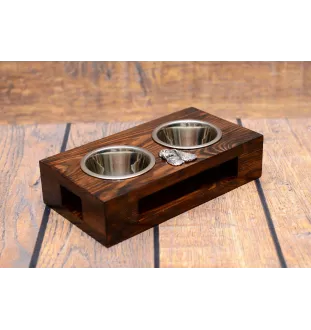 Clumber Spaniel - wooden stand with bowls for a dog, steel dog bowls, a gift for adopting a dog from the Art-Dog brand
