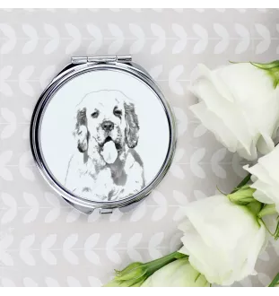 Clumber Spaniel - Taschenspiegel mit Hund, personalisierter Taschenspiegel, kompakter Spiegel mit Art-Dog-Logo