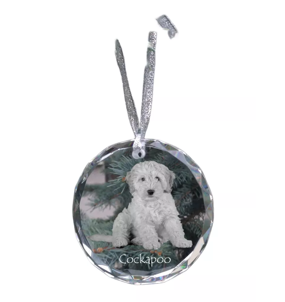Cockapoo, cock-a-poo, cockerpoo, spoodle - boule de Noël en cristal avec une photo, photo de chien dans le cristal, décoration personnalisée pour sapin de Noël de la marque Art-Dog