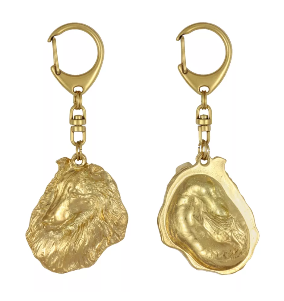 Langhaarcollie, Langhaariger Schottischer Schaferhund - Vergoldeter Schlüsselanhänger mit Hund, Handtaschenschmuck, Luxus-Accessoire der Marke Art-Dog