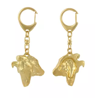 Collie à poil court, Colley à poil court - Porte-clés doré avec chien dans boîte cadeau, décoration de sac à main, accessoire de luxe de la marque Art-Dog