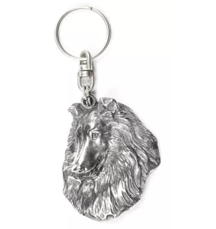 Langhaarcollie, Langhaariger Schottischer Schaferhund - Versilberter Anhänger mit einem Hund in einer dekorativen Box, Handtaschenschmuck, Rucksackanhänger der Marke Art-Dog