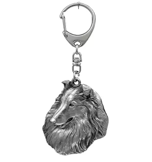 Collie à poil long, Colley à poil long, berger écossais - Porte-clés argenté avec un chien dans une boîte cadeau, décoration de sac à main, pendentif de sac à dos par la marque Art-Dog