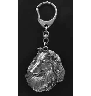 Langhaarcollie, Langhaariger Schottischer Schaferhund - Versilberter Schlüsselanhänger mit Hund in einer Geschenkbox, Handtaschenschmuck, Rucksackanhänger der Marke Art-Dog