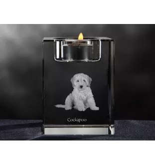 Cockapoo, cock-a-poo, cockerpoo, spoodle - Bougeoir avec photo de chien, porte bougie en cristal, cadeau personnalisé par la marque Art-Dog