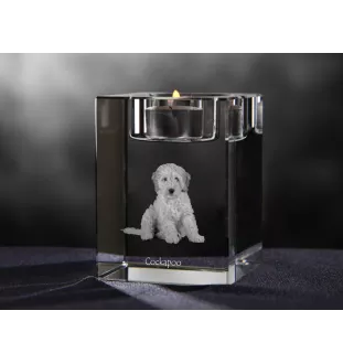 Cockapoo, cock-a-poo, cockerpoo, spoodle - Bougeoir avec photo de chien, porte bougie en cristal, cadeau personnalisé par la marque Art-Dog
