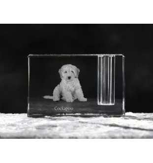 Cockapoo, cock-a-poo, cockerpoo, spoodle - Porte-stylos, organiseur en cristal avec photo de chien, décoration de bureau unique par la marque Art-Dog