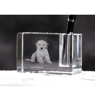 Cockapoo, Cockerpoo, Cockerdoodle - Pen stand, crystal organiser with dog photo, unique desk decoration by Art-Dog brand