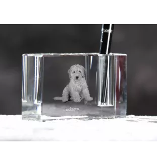 Cockapoo, Cockerpoo, Cockerdoodle - Pen stand, crystal organiser with dog photo, unique desk decoration by Art-Dog brand