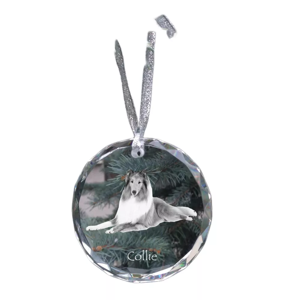 Langhaarcollie, Langhaariger Schottischer Schaferhund - Kristallkugel mit Foto, Hundebild im Kristall, personalisierter Christbaumschmuck von Art-Dog.