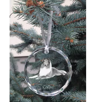 Collie à poil long, Colley à poil long, berger écossais - boule de Noël en cristal avec une photo, photo de chien dans le cristal, décoration personnalisée pour sapin de Noël de la marque Art-Dog