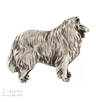 Langhaarcollie, Langhaariger Schottischer Schaferhund  - Versilberte Hundebrosche, elegante Anstecknadel, Jackenreversschmuck der Marke Art-Dog