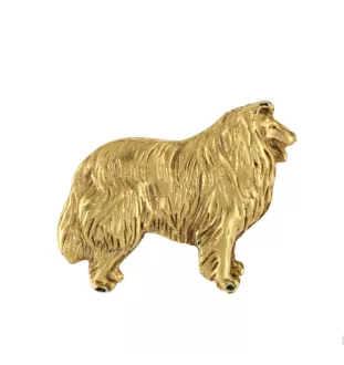 Langhaarcollie, Langhaariger Schottischer Schaferhund - Hundebrosche in dekorativer Box, elegante vergoldete Anstecknadel, Jackenbrosche der Marke Art-Dog