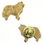 Langhaarcollie, Langhaariger Schottischer Schaferhund - Vergoldete Brosche, eleganter Hundeschmuck, einzigartige Brosche der Marke Art-Dog