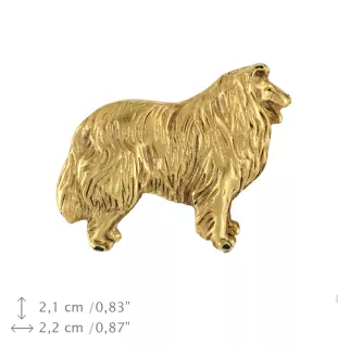 Langhaarcollie, Langhaariger Schottischer Schaferhund - Vergoldete Brosche, eleganter Hundeschmuck, einzigartige Brosche der Marke Art-Dog