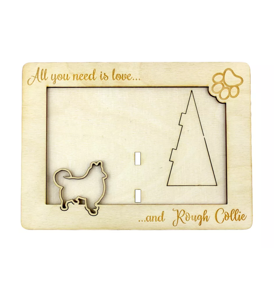 Collie à poil long, Colley à poil long, berger écossais - Cadre photo, cadre en bois gravé, un joli gadget pour l'amoureux des chiens par Art-Dog