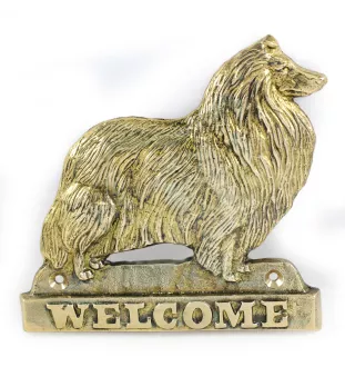 Collie à poil court, Colley à poil court - une plaque de porte avec un chien, une plaque de bienvenue en laiton, une enseigne exceptionnelle avec l'inscription Welcome de la marque Art-Dog