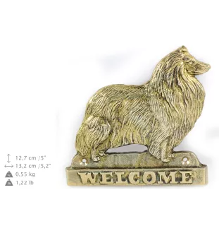 Collie à poil court, Colley à poil court - une plaque de porte avec un chien, une plaque de bienvenue en laiton, une enseigne exceptionnelle avec l'inscription Welcome de la marque Art-Dog