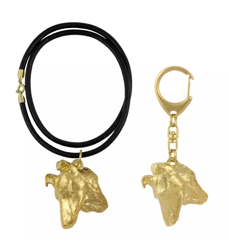 Collie à poil court, Colley à poil court - porte-clés et collier avec chien dans une boîte, produit plaqué or de haute qualité, marque Art-Dog