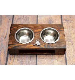 Kurzhaarcollie, Kurzhaariger Schottischer Schaferhund - Holzständer mit Näpfen für Hunde, Edelstahlnäpfe, Geschenk zur Adoption eines Hundes von der Marke Art-Dog