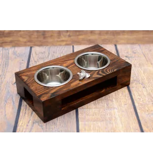 Collie Smooth - wooden stand with bowls for a dog, steel dog bowls, a gift for adopting a dog from the Art-Dog brand