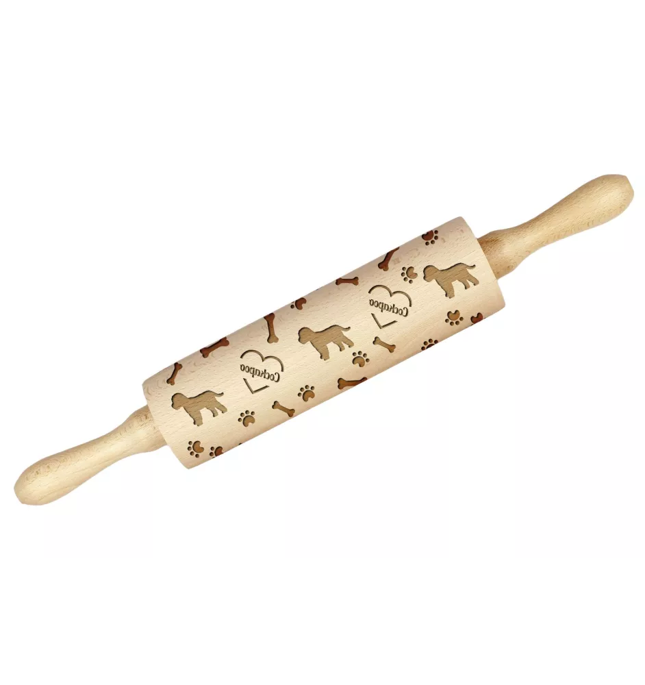 Cockapoo, Cockerpoo, Cockerdoodle - rolling pin with a dog, decorating cookies with a rolling pin in patterns, a gift for the ceramicist of the Art-Dog brand