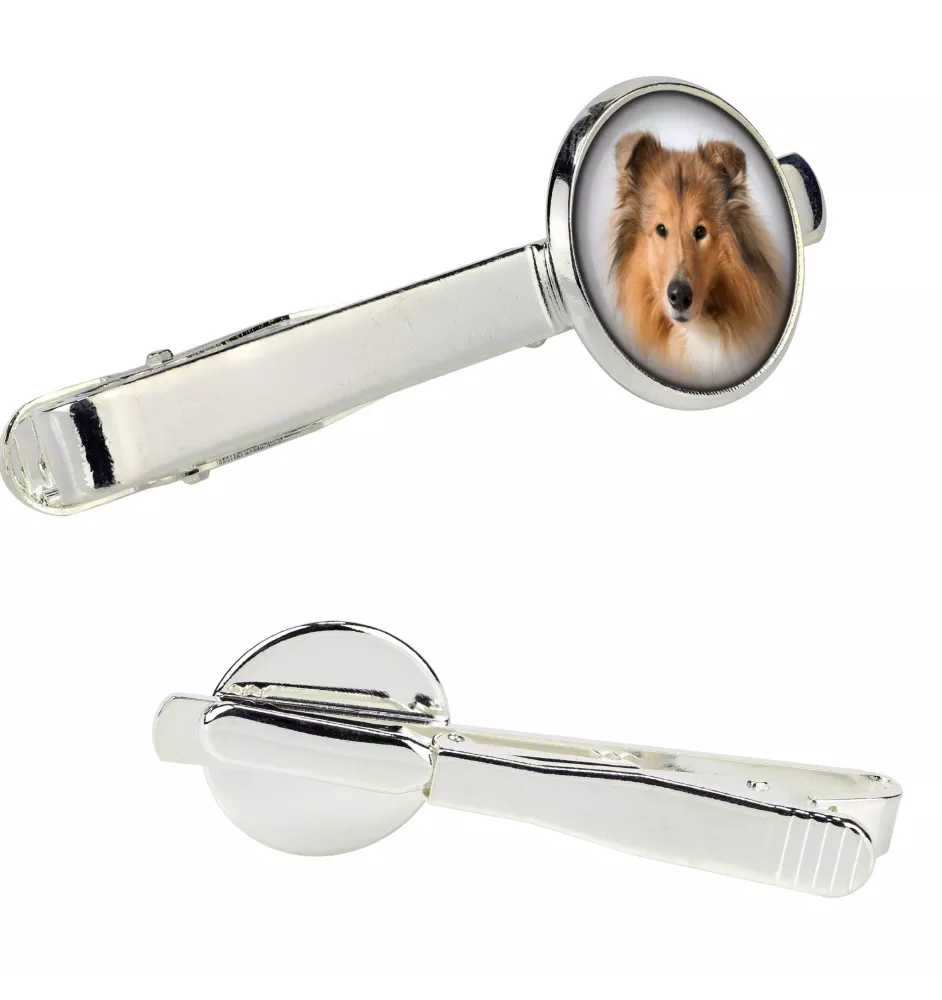 Collie à poil long, Colley à poil long, berger écossais - pince à cravate dans une boîte, cravate élégante, bijoux personnalisés de la marque Art-Dog