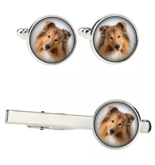 Collie à poil long, Colley à poil long, berger écossais - Boutons de manchette et cravate avec votre photo, accessoire de costume, bijoux pour hommes de la marque Art-Dog.