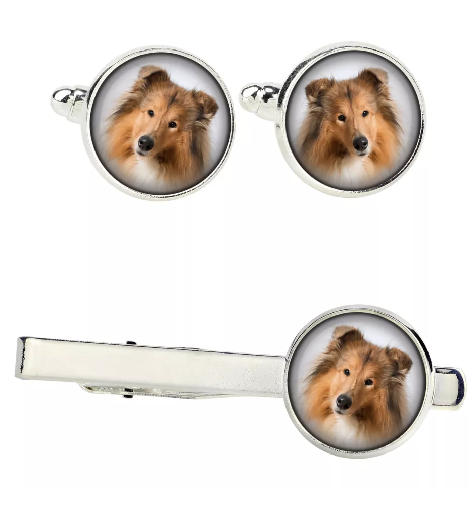 Collie à poil long, Colley à poil long, berger écossais - Boutons de manchette et cravate avec votre photo, accessoire de costume, bijoux pour hommes de la marque Art-Dog.
