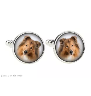 Collie à poil long, Colley à poil long, berger écossais - Boutons de manchette et cravate avec votre photo, accessoire de costume, bijoux pour hommes de la marque Art-Dog.