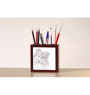 Langhaarcollie, Langhaariger Schottischer Schaferhund - Stifthalter mit Hund, Schreibtischorganizer mit Aufdruck, personalisierte Schreibtischdekoration der Marke Art-Dog