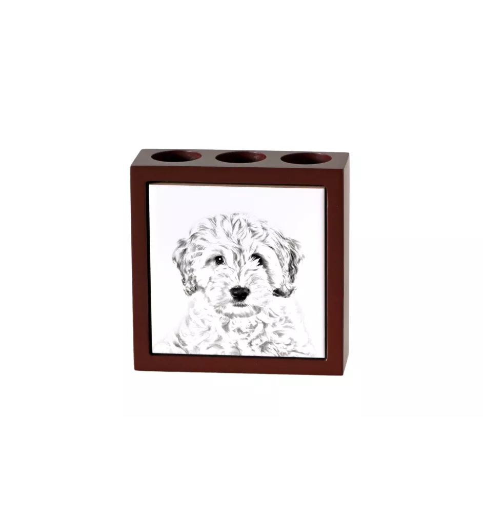 Cockapoo - Stifthalter mit Hund, Schreibtischorganizer mit Aufdruck, personalisierte Schreibtischdekoration der Marke Art-Dog