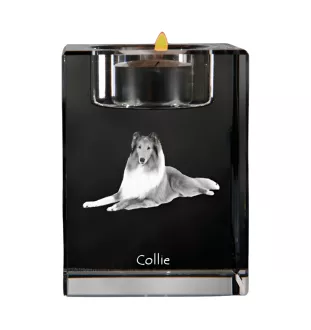 Langhaarcollie, Langhaariger Schottischer Schaferhund - Kerzenhalter mit Hundefoto, Teelichthalter aus Kristall, personalisiertes Geschenk der Marke Art-Dog