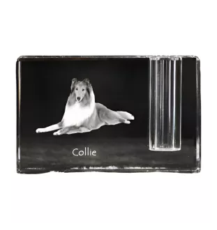 Langhaarcollie, Langhaariger Schottischer Schaferhund - Stifthalter, Kristallorganizer mit Hundefoto, einzigartige Schreibtischdekoration der Marke Art-Dog