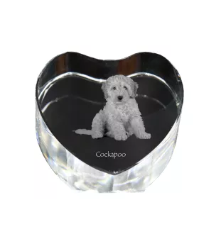 Cockapoo, cock-a-poo, cockerpoo, spoodle - une photo de chien dans un cristal, un cœur en cristal, un cadre photo exceptionnel de la marque Art-Dog