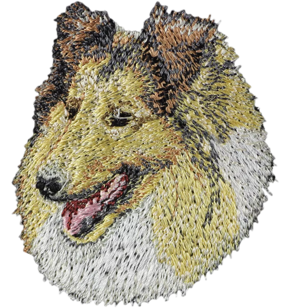 Collie à poil long, Colley à poil long, berger écossais - écusson en forme de chien, patch brodé, décoration unique pour sac à dos de la marque Art-Dog