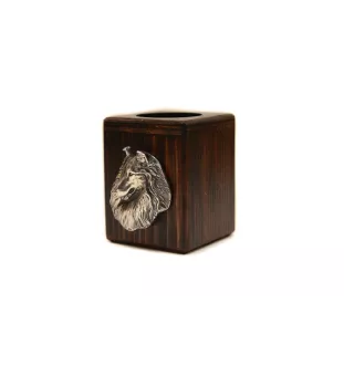 Langhaarcollie, Langhaariger Schottischer Schaferhund - Holzkerzenständer mit Hund, einzigartiges Andenken an den Verlust eines Hundes, Handwerkskunst der Marke Art-Dog