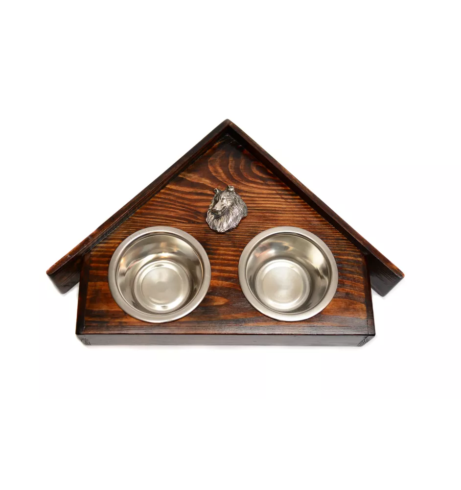 Collie à poil long, Colley à poil long, berger écossais - support en bois avec des bols pour chien, bols pour chien décoratifs, cadeau pour l'adoption d'un chien de la marque Art-Dog