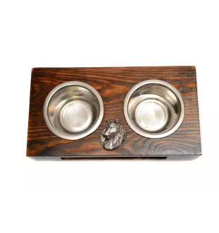 Collie à poil long, Colley à poil long, berger écossais - support en bois avec des bols pour chien, bols pour chien en acier, cadeau pour l'adoption d'un chien de la marque Art-Dog