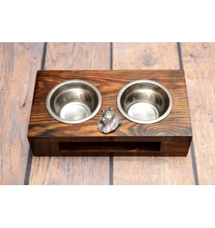 Langhaarcollie, Langhaariger Schottischer Schaferhund - Holzständer mit Näpfen für Hunde, Edelstahlnäpfe, Geschenk zur Adoption eines Hundes von der Marke Art-Dog