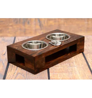 Collie à poil long, Colley à poil long, berger écossais - support en bois avec des bols pour chien, bols pour chien en acier, cadeau pour l'adoption d'un chien de la marque Art-Dog