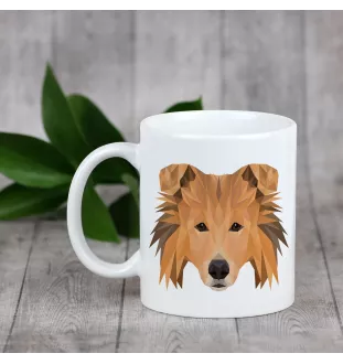 Collie à poil long, Colley à poil long, berger écossais - tasse avec une photo et un motif de chien géométrique Art-Dog