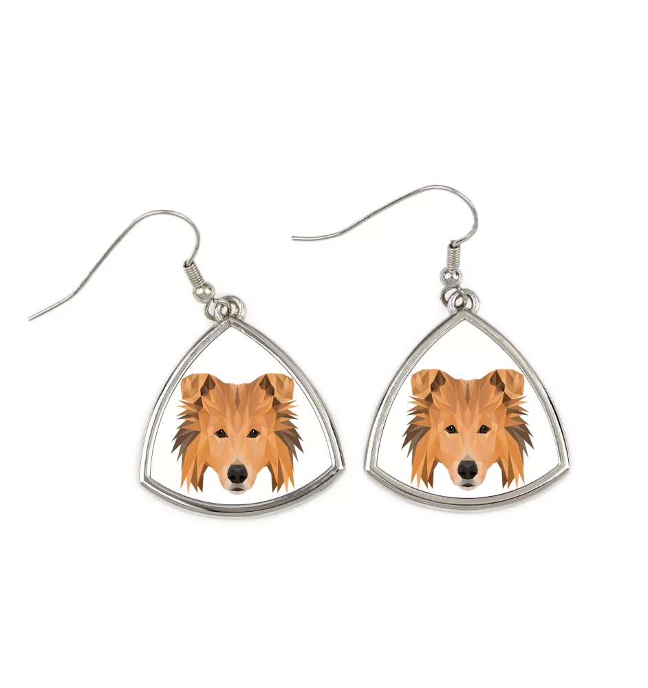 Collie Rough, Long-Haired Collie - earrings with a picture and the inscription geometric dog Art-Dog