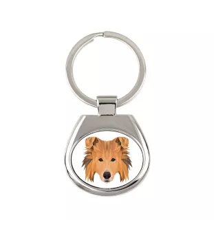 Collie Rough, Long-Haired Collie - geometric keychain with a photo and the inscription Art-Dog