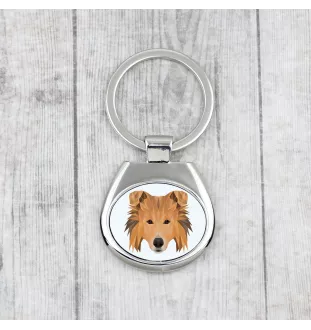 Langhaarcollie, Langhaariger Schottischer Schaferhund - geometrischer Schlüsselanhänger mit Foto und Aufschrift Art-Dog